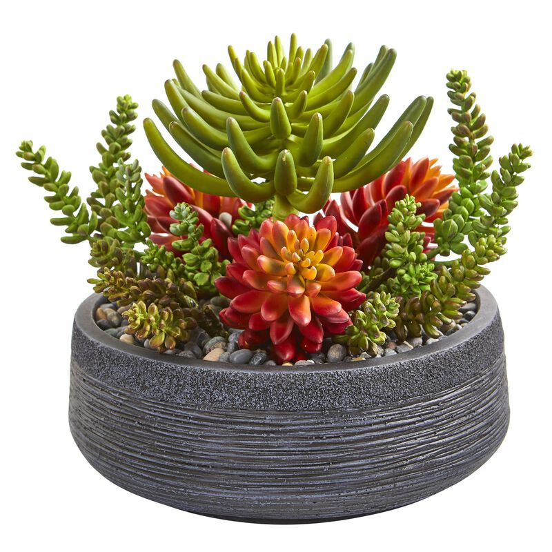 Hivvago 12" Succulent Garden Artificial Plant in Bowl