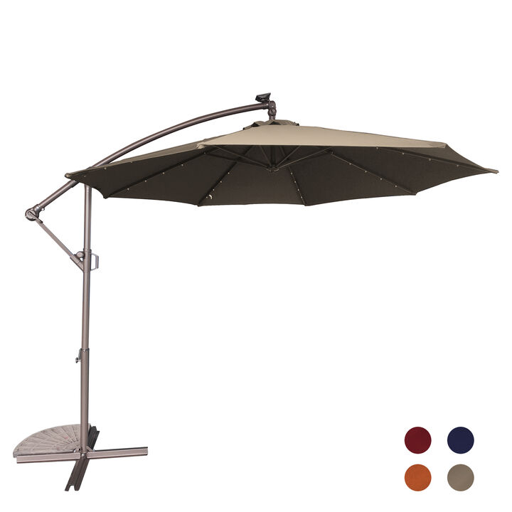 Mondawe 10 Ft Cantilever Patio Offset Umbrella Upgrade Crank Hanging Canopy Umbrella With LED Lamp Bead