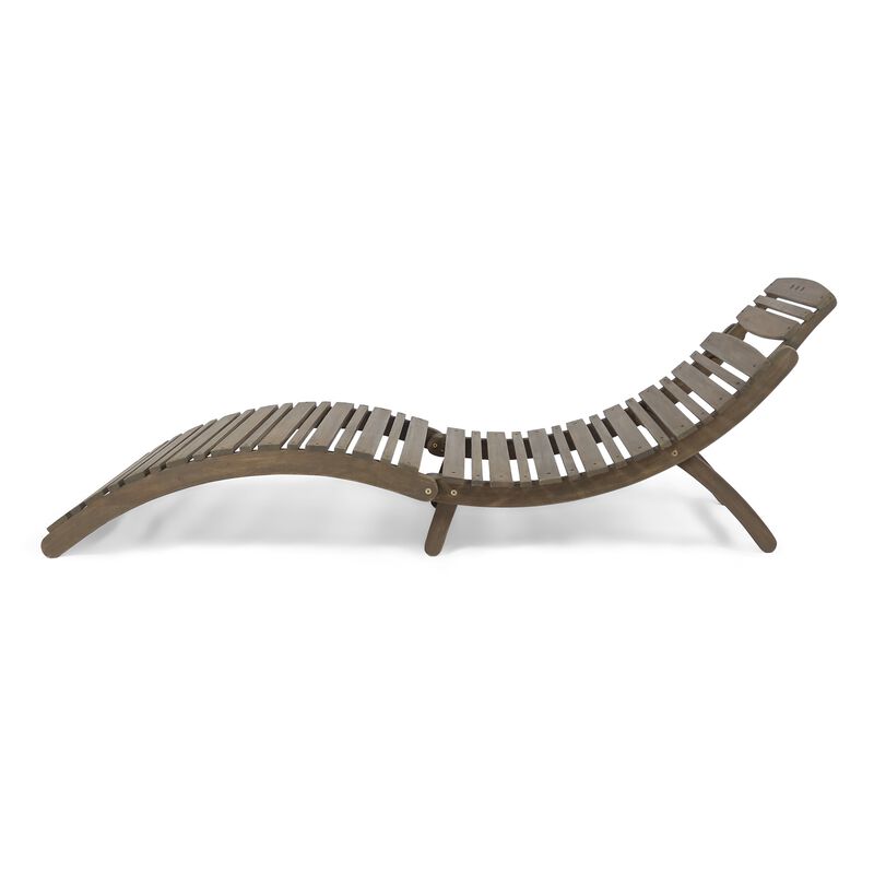 Hanie Outdoor Foldable Chaise Lounger, 73 Inch, Slatted Gray Acacia Wood