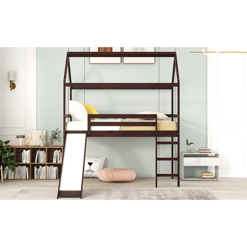 Twin Loft Bed with Slide, House Bed with Slide