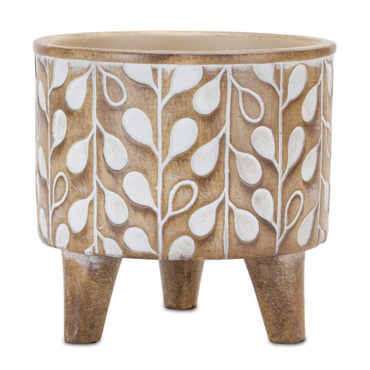 Leaf Print Planter With Legs (Set of 2) – Elegant and Contemporary Plant Pots with Legs for Home