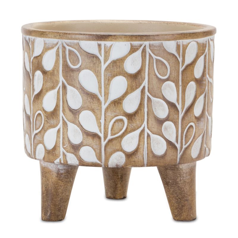 Leaf Print Planter With Legs (Set of 2) – Elegant and Contemporary Plant Pots with Legs for Home