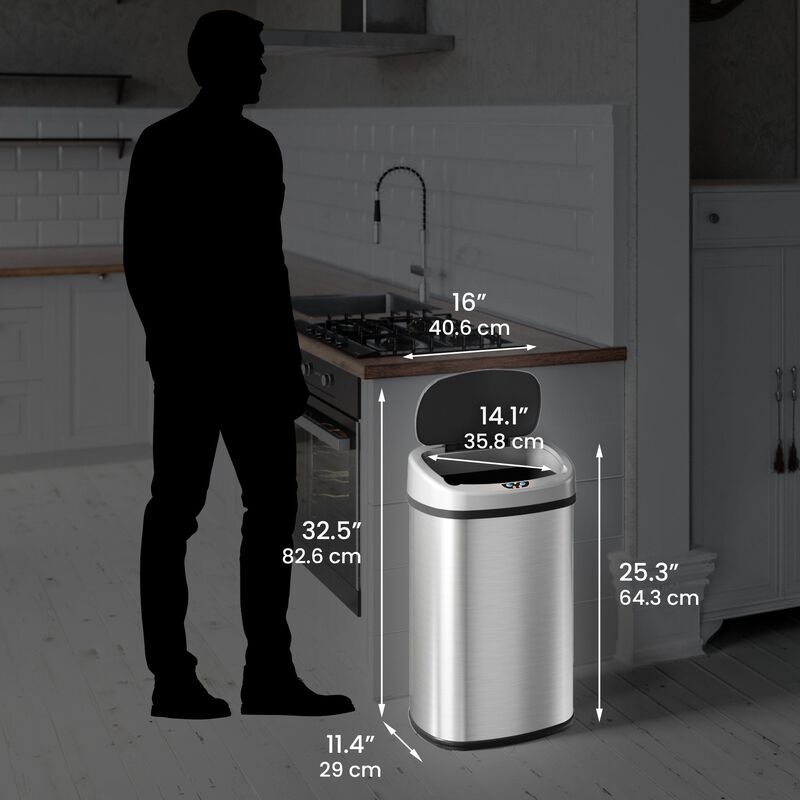iTouchless 13 Gallon Stainless Steel Oval Sensor Trash Can