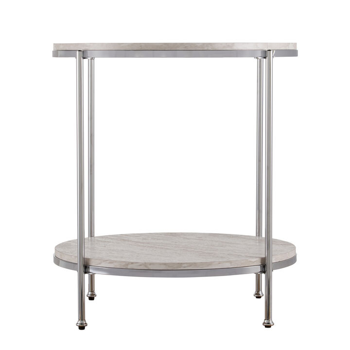 24"" Chrome Manufactured Wood And Iron Rectangular End Table With Shelf