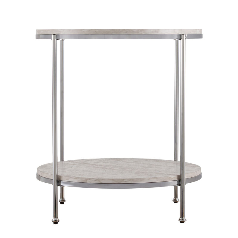 24"" Chrome Manufactured Wood And Iron Rectangular End Table With Shelf