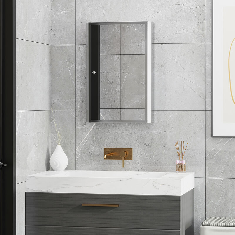 24"x16" Bathroom Mirrored Medicine Cabinet Storage 3 Shelves Stainless Steel