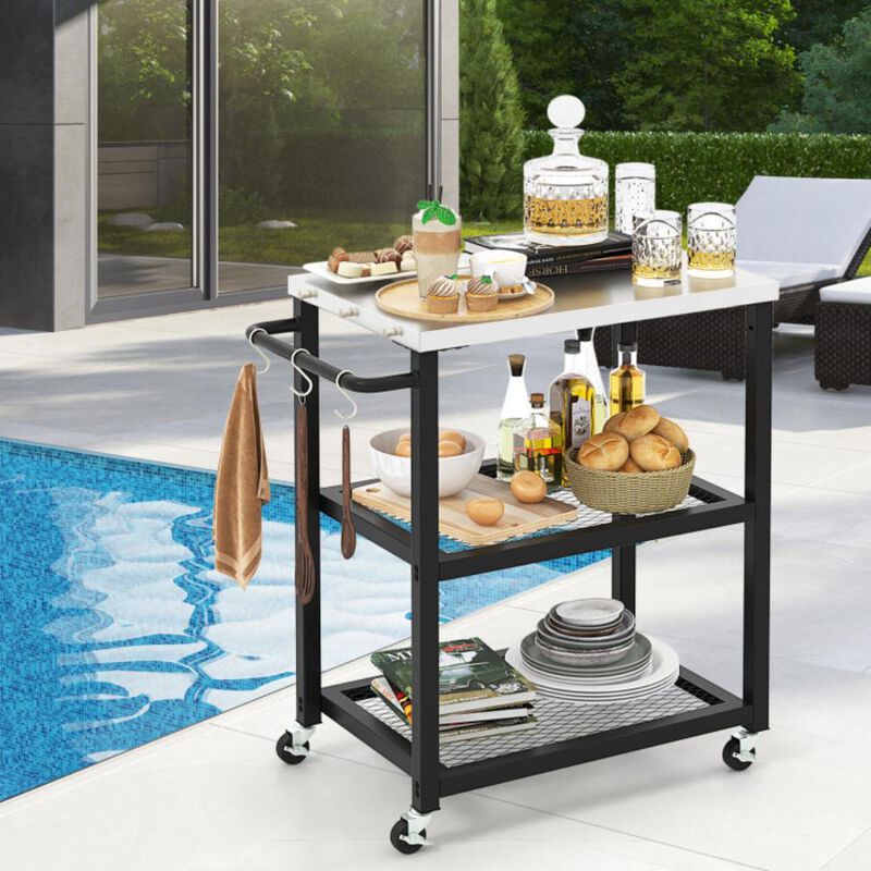 Hivvago 3-Tier Foldable Outdoor Stainless Steel Food Prepare Dining Cart Table on Wheels