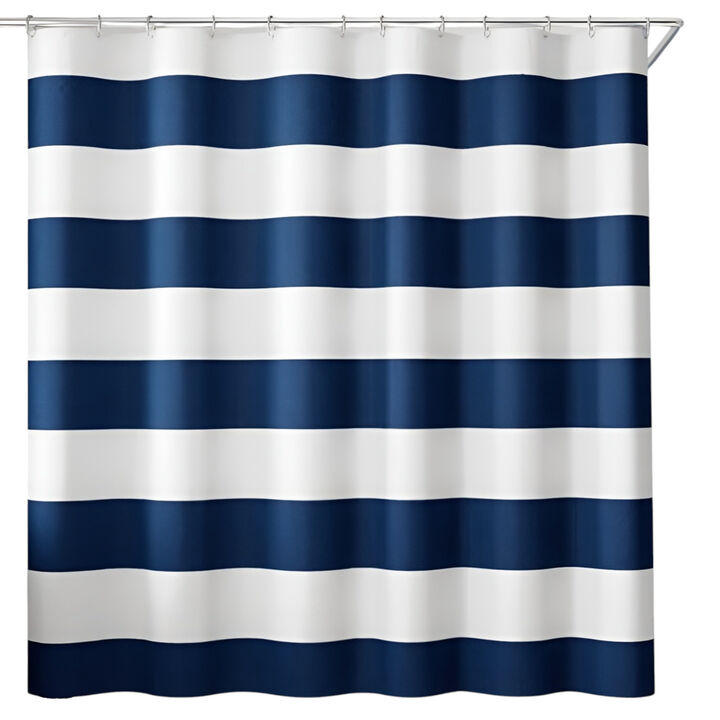 Ocean Striped Shower Curtain Polyester Fabric for Bathroom Refresh