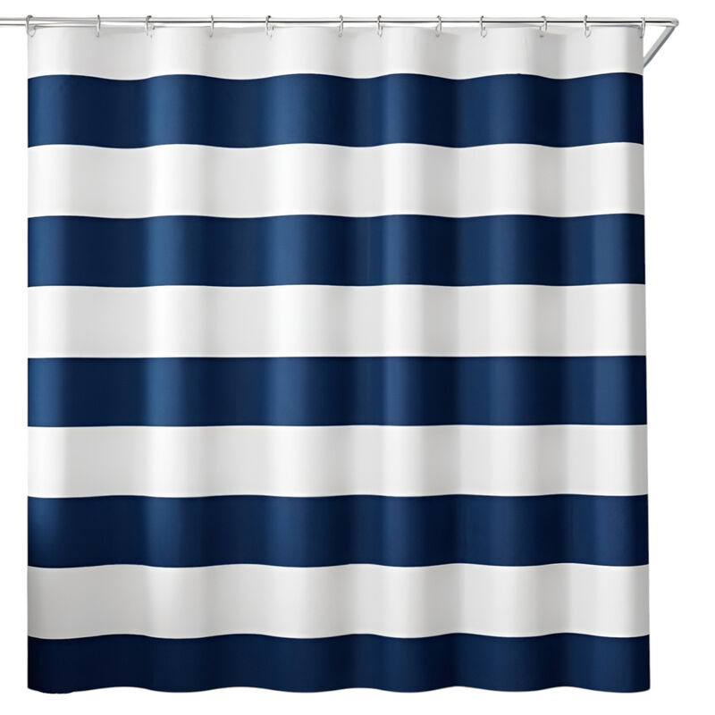 Ocean Striped Shower Curtain Polyester Fabric for Bathroom Refresh