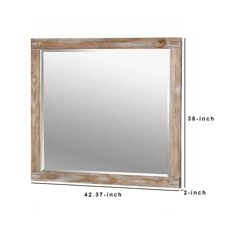 38 Inch Mirror with Rectangular Wooden Frame, Brown-Benzara