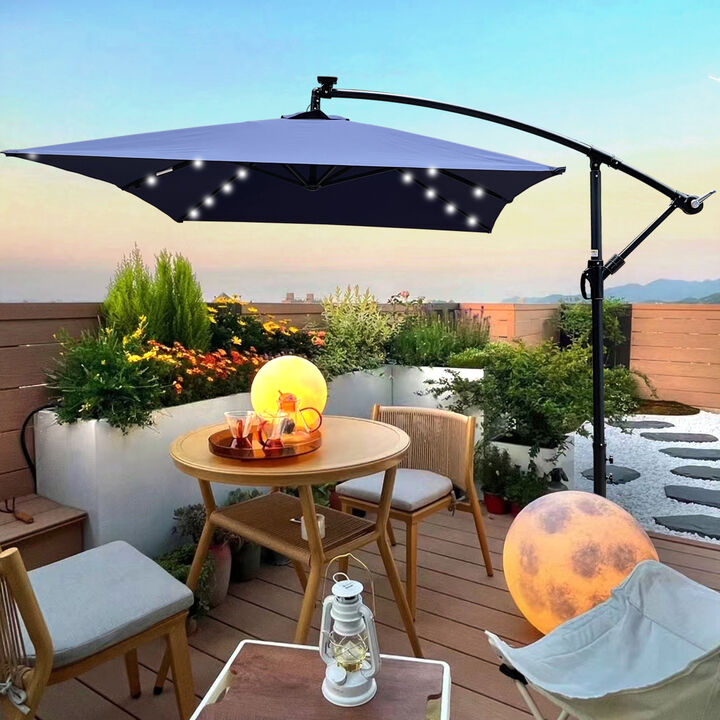 Solar Powered LED Patio Umbrella, 8 Ribs, Crank and Cross Base