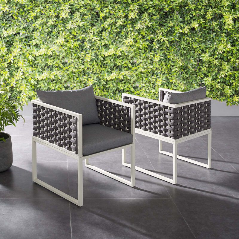 Modway EEI-3183-WHI-GRY-SET Stance Outdoor Patio Aluminum Dining Armchair, Set of 2, White Gray