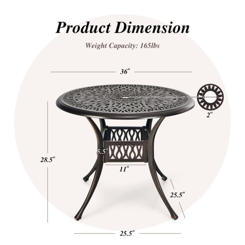 Hivvago 36 Inch Patio Round Dining Bistro Table with Umbrella Hole-Brown