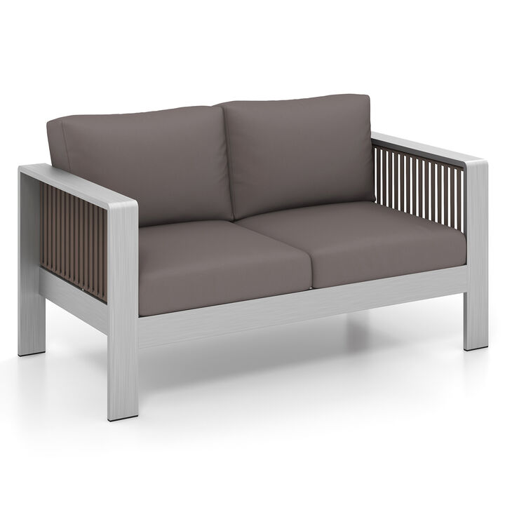 Patio Aluminum Loveseat Sofa Outdoor Furniture Set with Thick Back and Seat Cushions