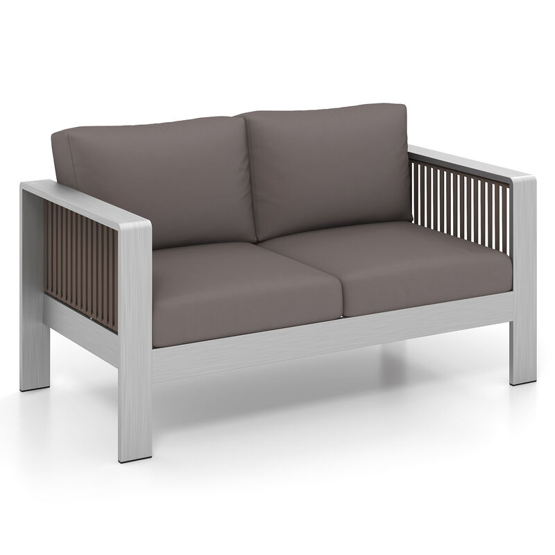 Patio Aluminum Loveseat Sofa Outdoor Furniture Set with Thick Back and Seat Cushions