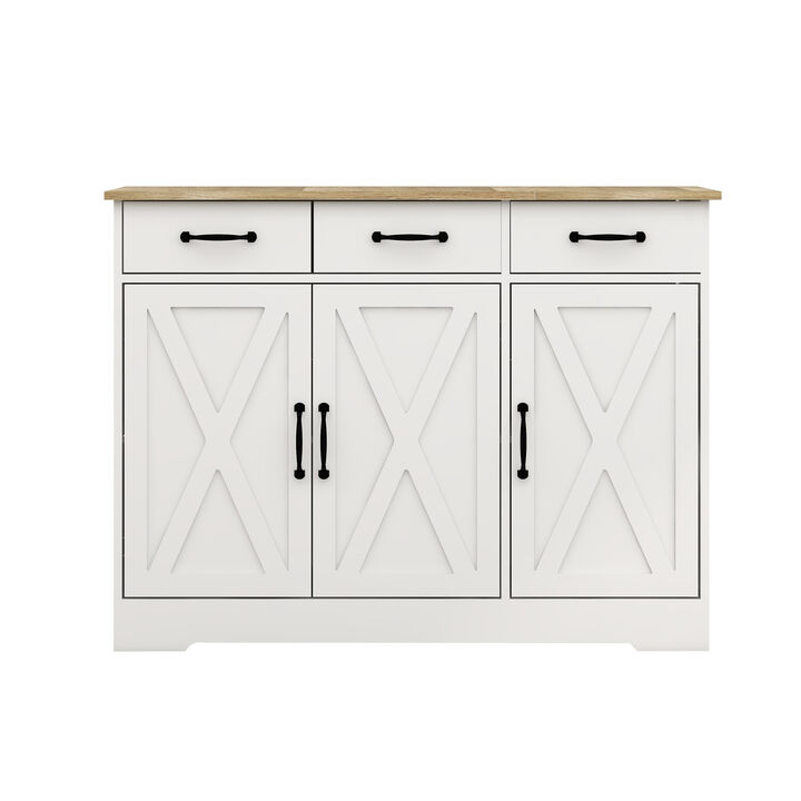 White Wood 42.72 in. Sideboard with X-panel Design Doors