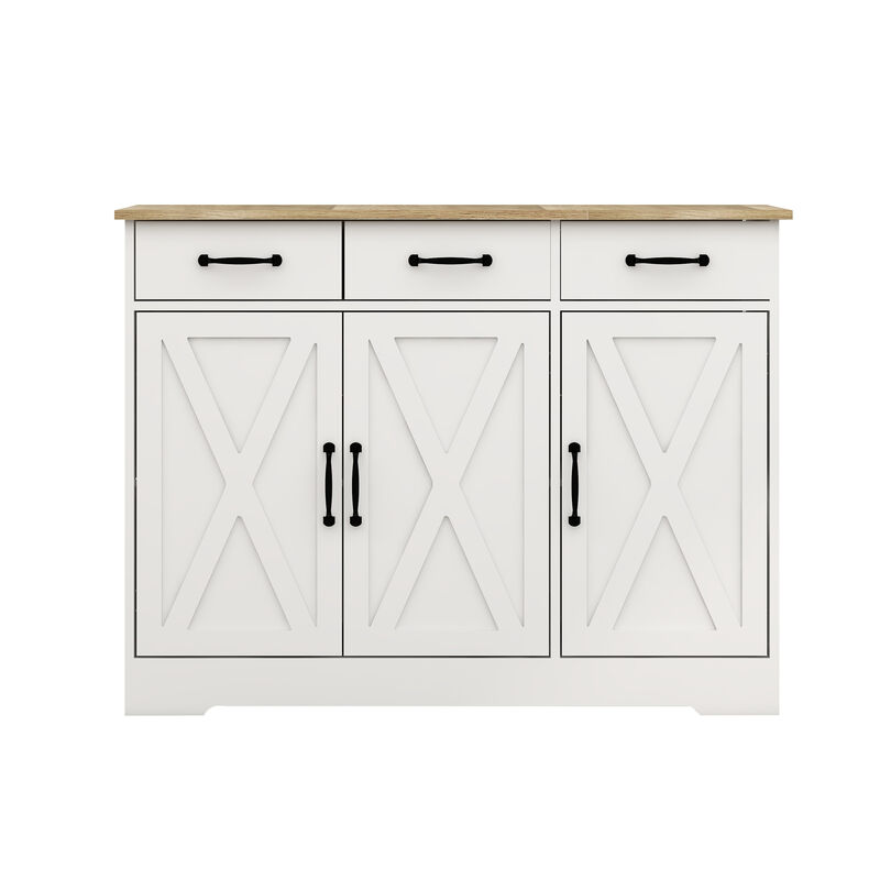 White Wood 42.72 in. Sideboard with X-panel Design Doors