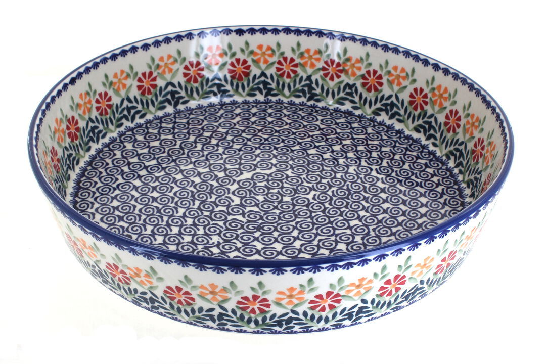Blue Rose Polish Pottery Red Poppy Large Round Baker