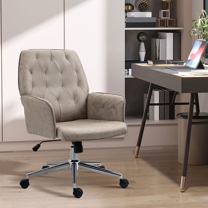 Light Grey Task Seater: Swivel Mid-Back Tufted Linen Desk Chair
