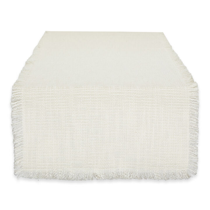 72" Cream Beige Solid Basket Fringe Table Runner