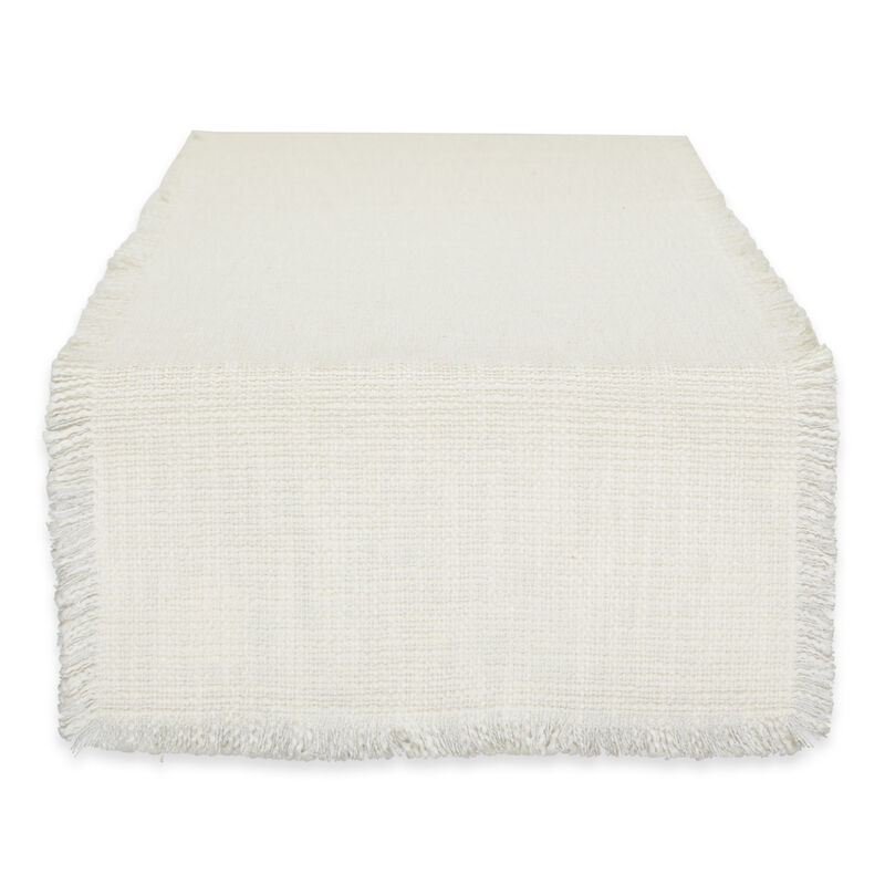 72" Cream Beige Solid Basket Fringe Table Runner