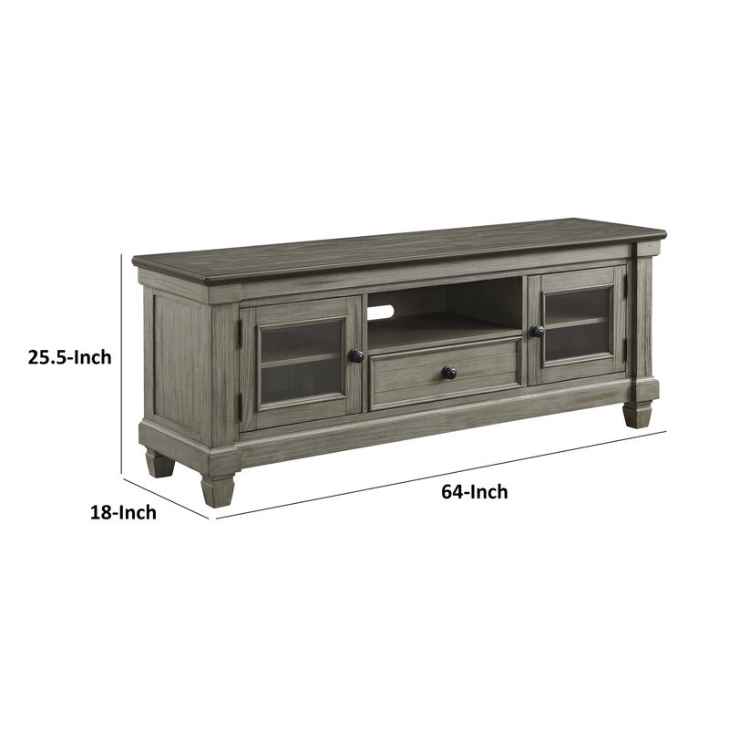 Rome 64 Inch TV Media Entertainment Console, Brown and Gray, Solid Wood - Benzara