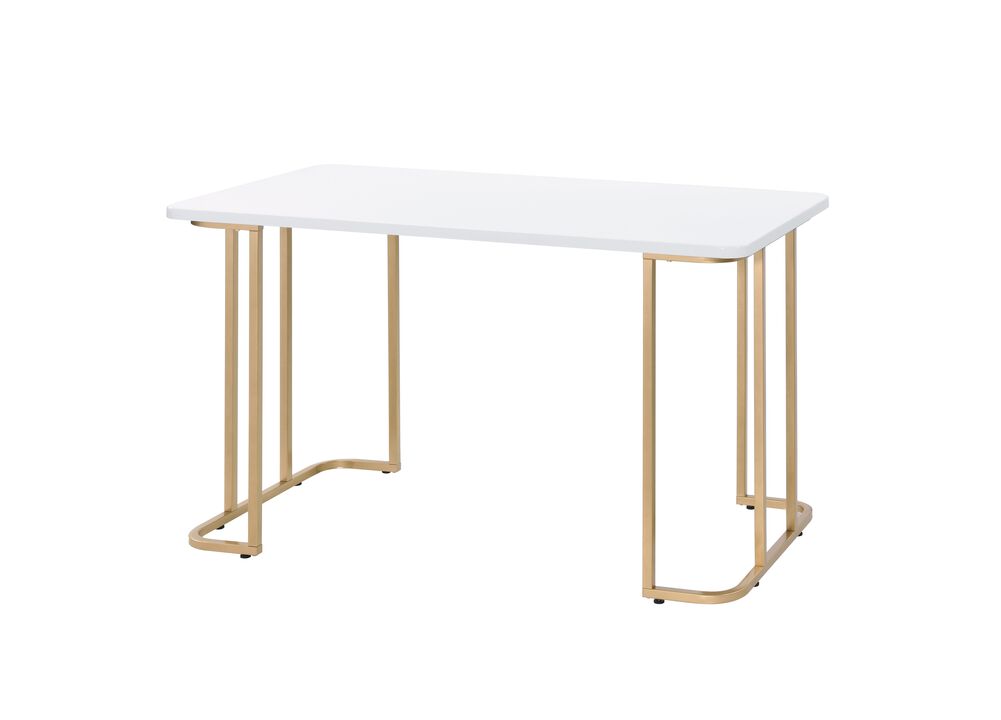 ACME Estie Writing Desk(Same AC00902), White & Gold Finish