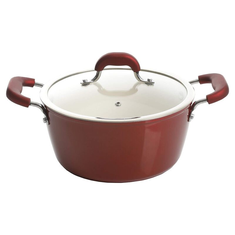 Kenmore Arlington 12 Piece Aluminum Ceramic Coated Nonstick Cookware Set in Metallic Red