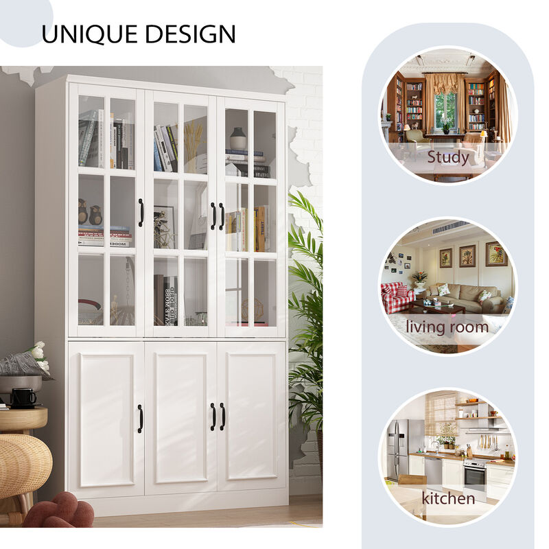 White Wood 47.2 in. W Buffet and Hutch Kitchen Cabinet with Glass Doors ( 47.2 in. W x 15.7 in. D x 78.7 in. H)