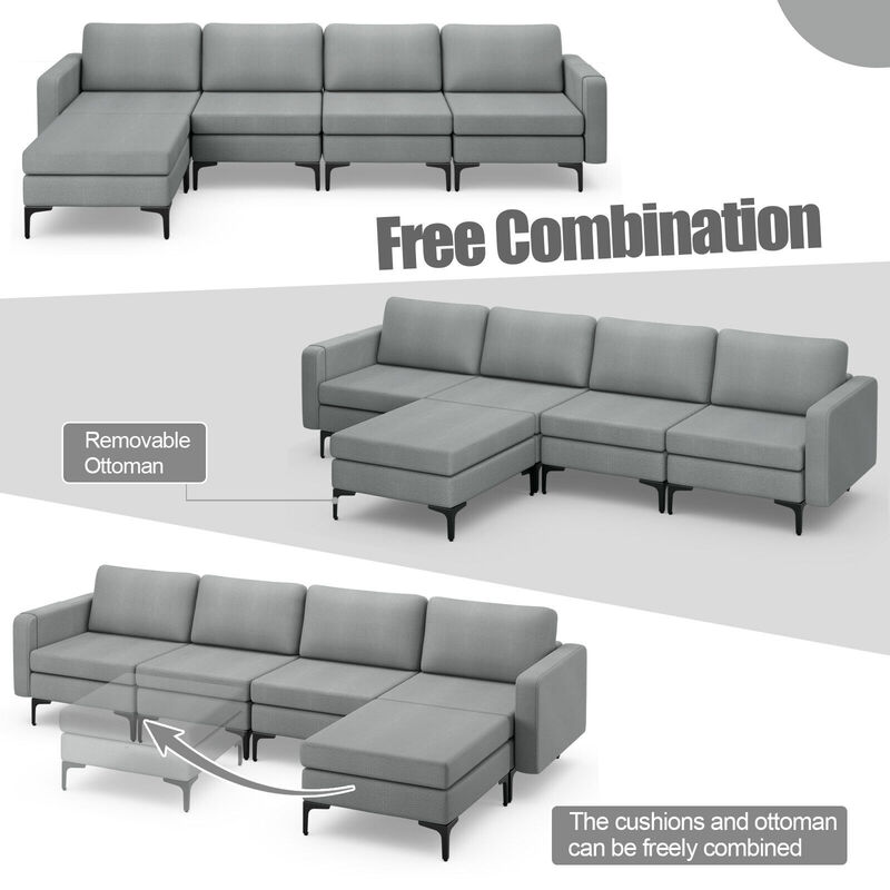 Convertible Sectional Sofa with Reversible Ottoman for Modern Living Room Furniture