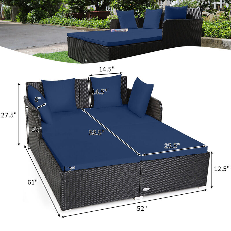 Spacious Outdoor Rattan Daybed with Upholstered Cushions and Pillows