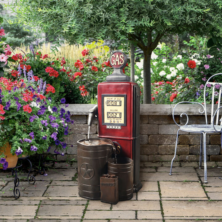 Teamson Home Outdoor Vintage Gas Station Waterfall Fountain, Multicolor