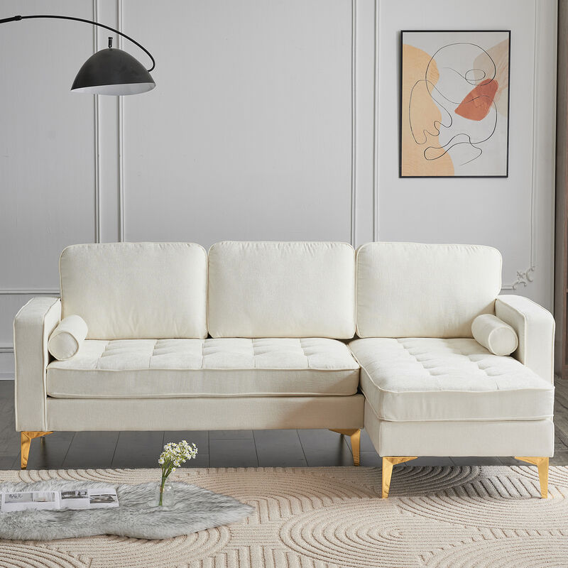 Modern Chenille Modular Sofa, 3-Seater with Footstool & Gold Legs