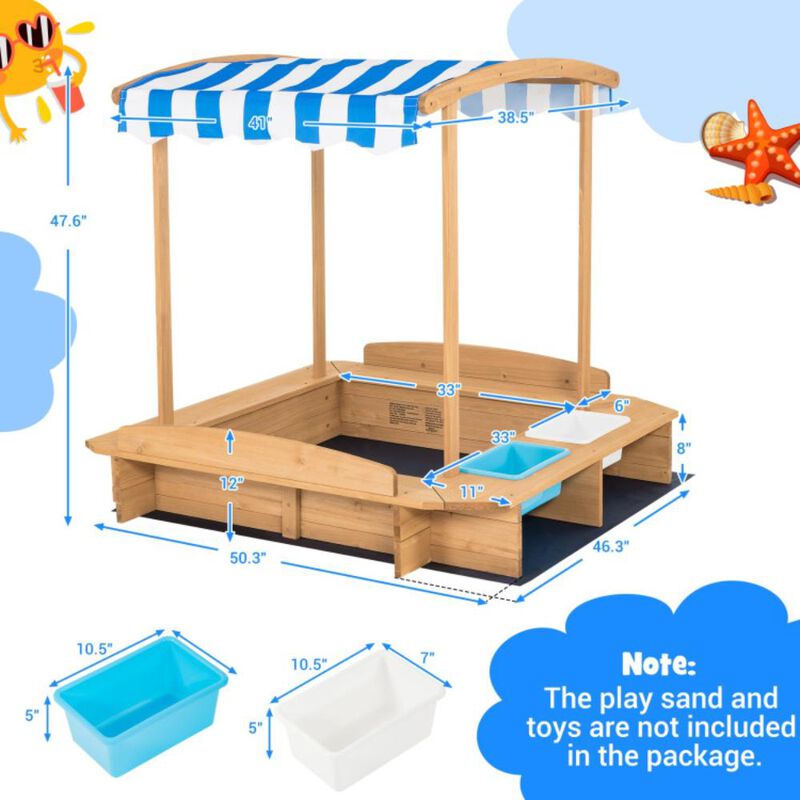 Hivvago Kids Wooden Sandbox with Striped Canopy