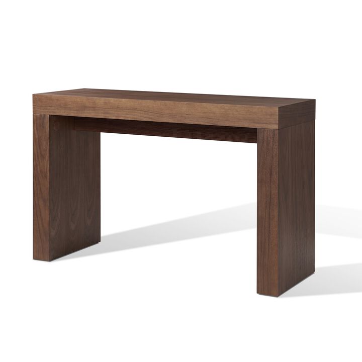 Libi 47 Inch Console Table, Minimalist Rectangular Top, Lacquered Brown - Benzara
