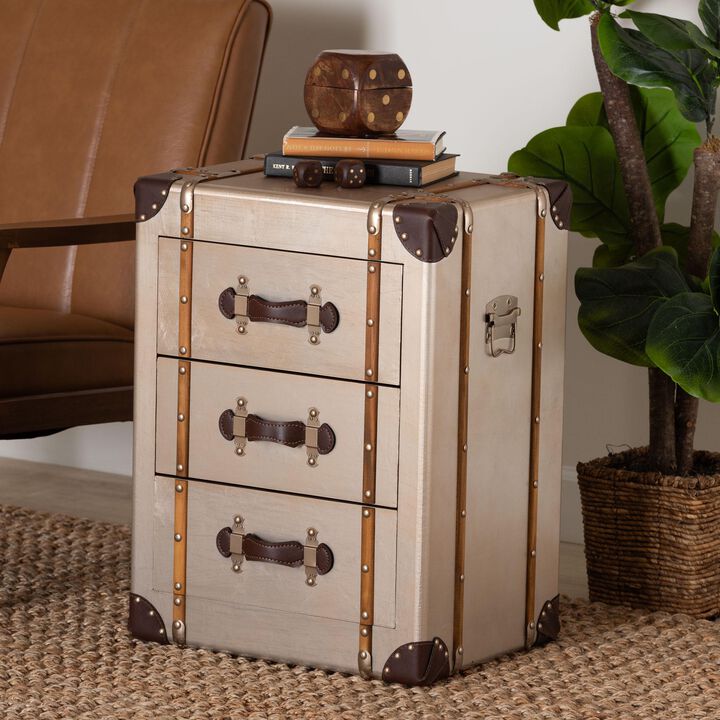 Baxton Studio Naylor Vintage Matte Bronze 3 Drawer Cabinet