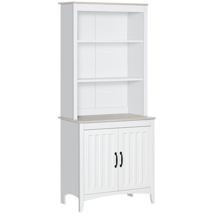 HOMCOM 70" Kitchen Hutch, Freestanding Storage Pantry Cabinet with 3-Tier Shelving, Sideboard with Adjustable Shelves and Open Countertop, White