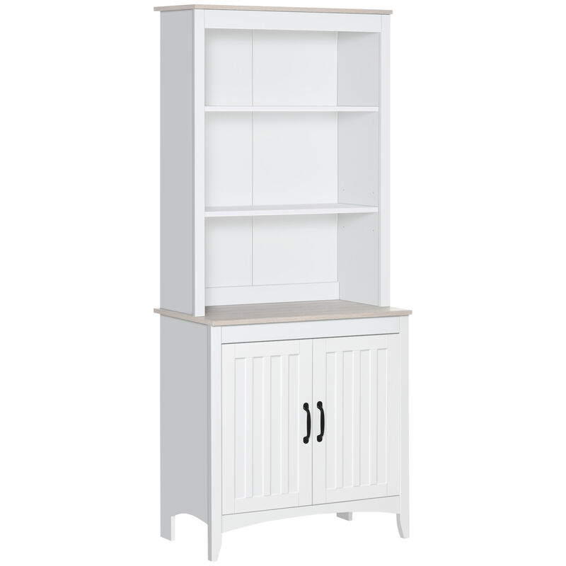 HOMCOM 70" Kitchen Hutch, Freestanding Storage Pantry Cabinet with 3-Tier Shelving, Sideboard with Adjustable Shelves and Open Countertop, White
