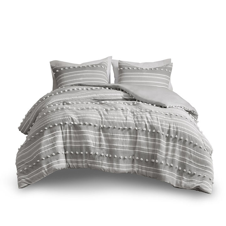 Gracie Mills Dorian Striped Poly Clipped Jacquard Duvet Cover Set