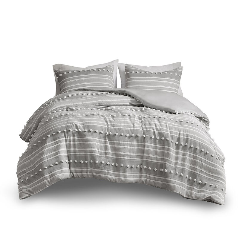 Gracie Mills Dorian Striped Poly Clipped Jacquard Duvet Cover Set