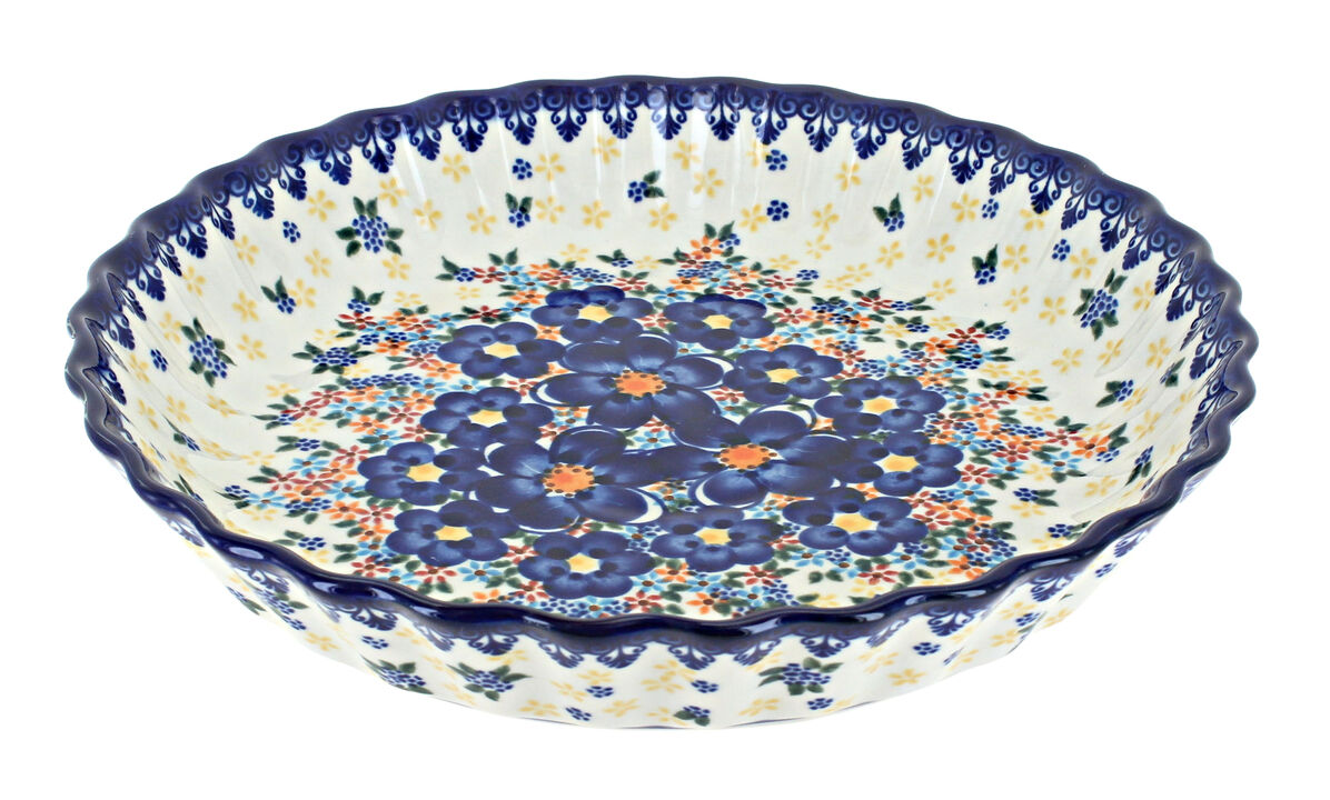 Blue Rose Polish Pottery Apple Blossom Pie Plate