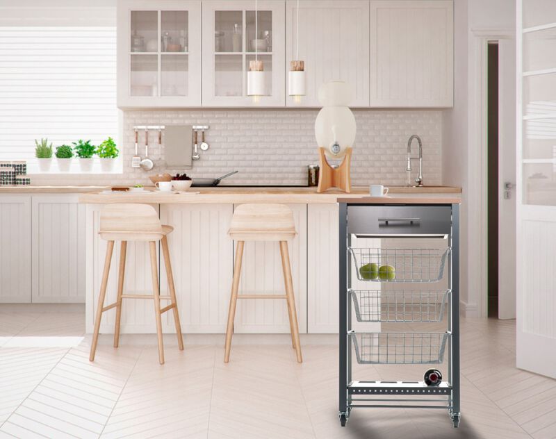 Rolling kitchen cart with Stainless Steel top, Fifty-Fifty