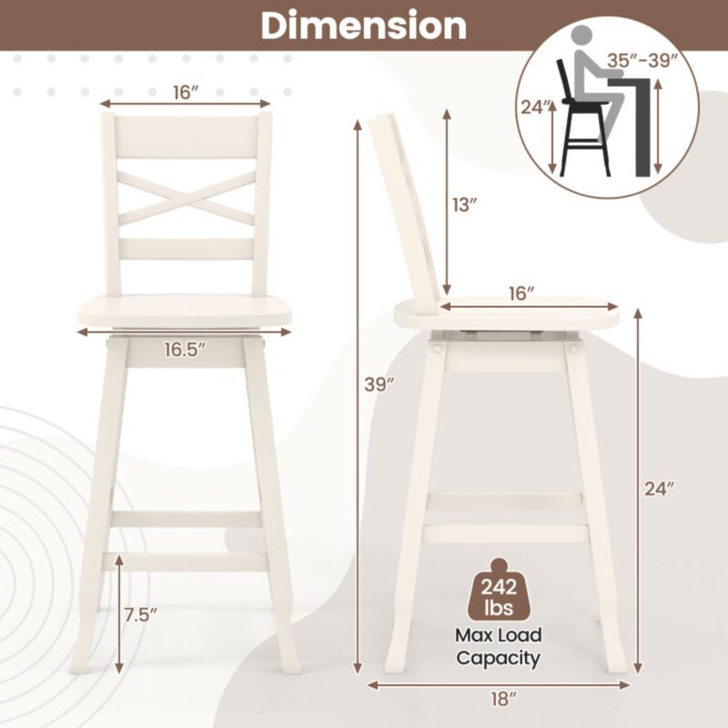 Hivvago Swivel 24-Inch Counter Height Stool Set of 2 with Inclined Backrest