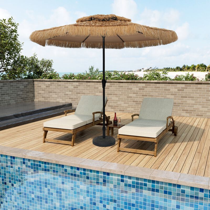 Mondawe 10 ft Hawaiian Style Crank Design 2 Tier Straw Patio Umbrella Shade Included Based