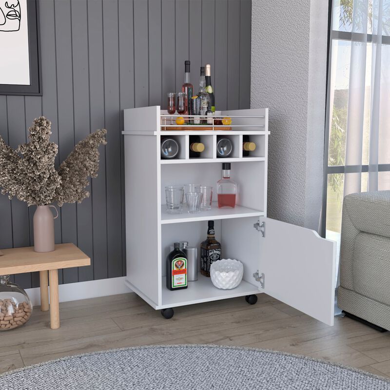 Phoenix Bar Cart with 2 Open Shelves  4 Wine Cubbies and Cabinet