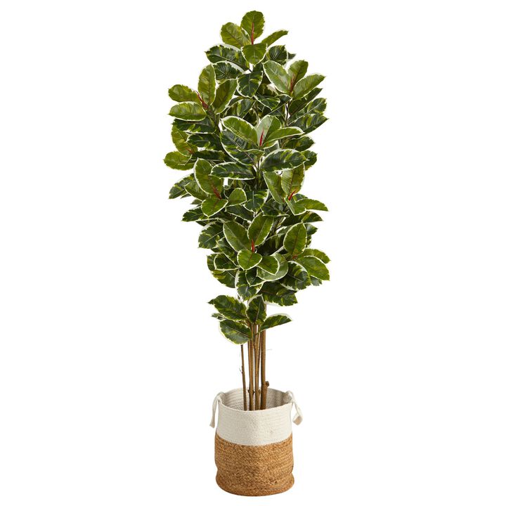 Hivvago 6 Feet Oak Artificial Tree in Handmade Natural Jute and Cotton Planter UV Resistant (Indoor/Outdoor)