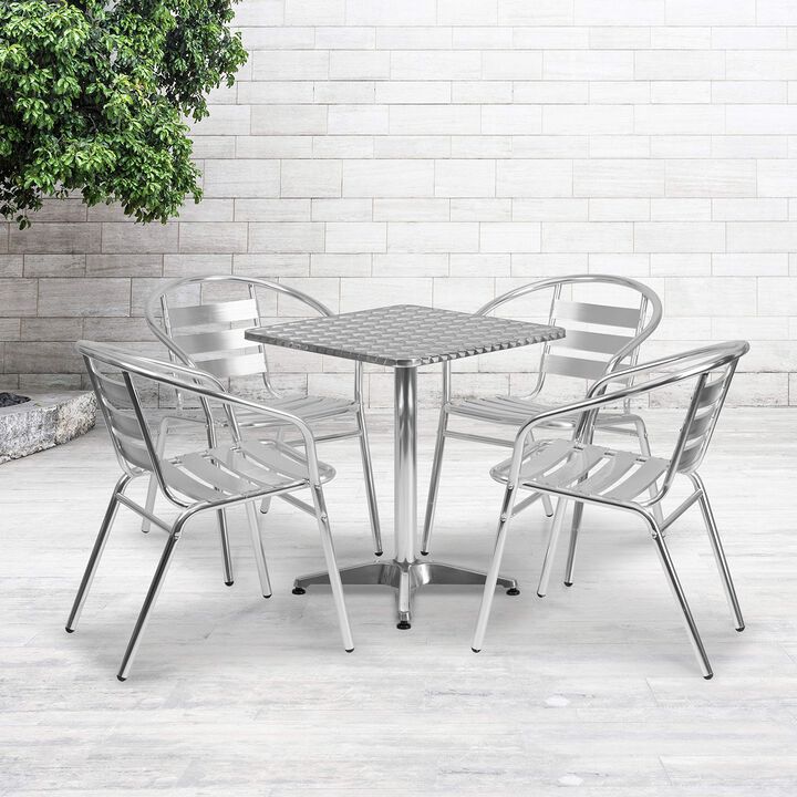 Flash Furniture 23.5'' Square Aluminum Indoor-Outdoor Table Set with 4 Slat Back Chairs