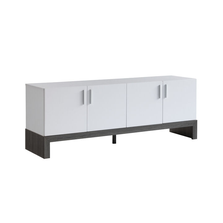 60 Inch TV Entertainment Console, 2 Cabinets, Metal Bar Handles, White - Benzara