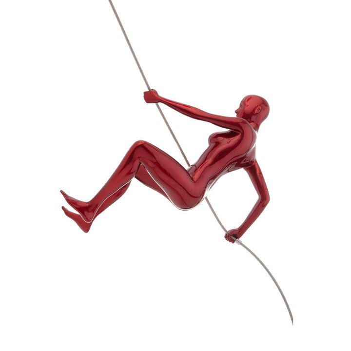 Climbing Woman Wall Sculpture Metallic Red Resin Handmade