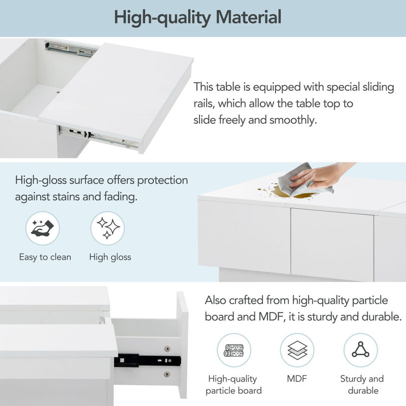 White Multi-Storage Coffee Table, 39.3"x21.6"